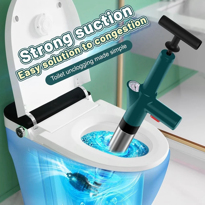 Toilet Plunger, High Pressure Air Drain Blaster Gun With Real-Time Barometer, Drain Clog Remover Tool For Bathroom, Sink