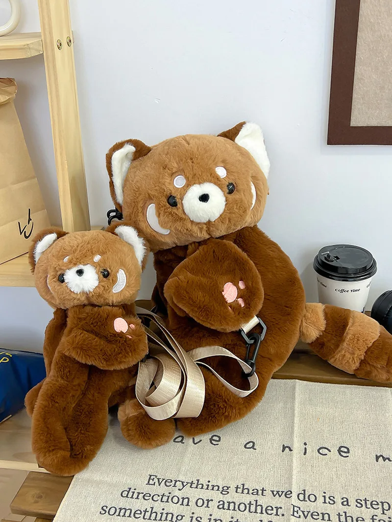 Red Panda Lying Style Backpack Personalized Cute Soft Backpack Plush Doll Crossbody Plush Crossbody Female Bag Birthday Gift