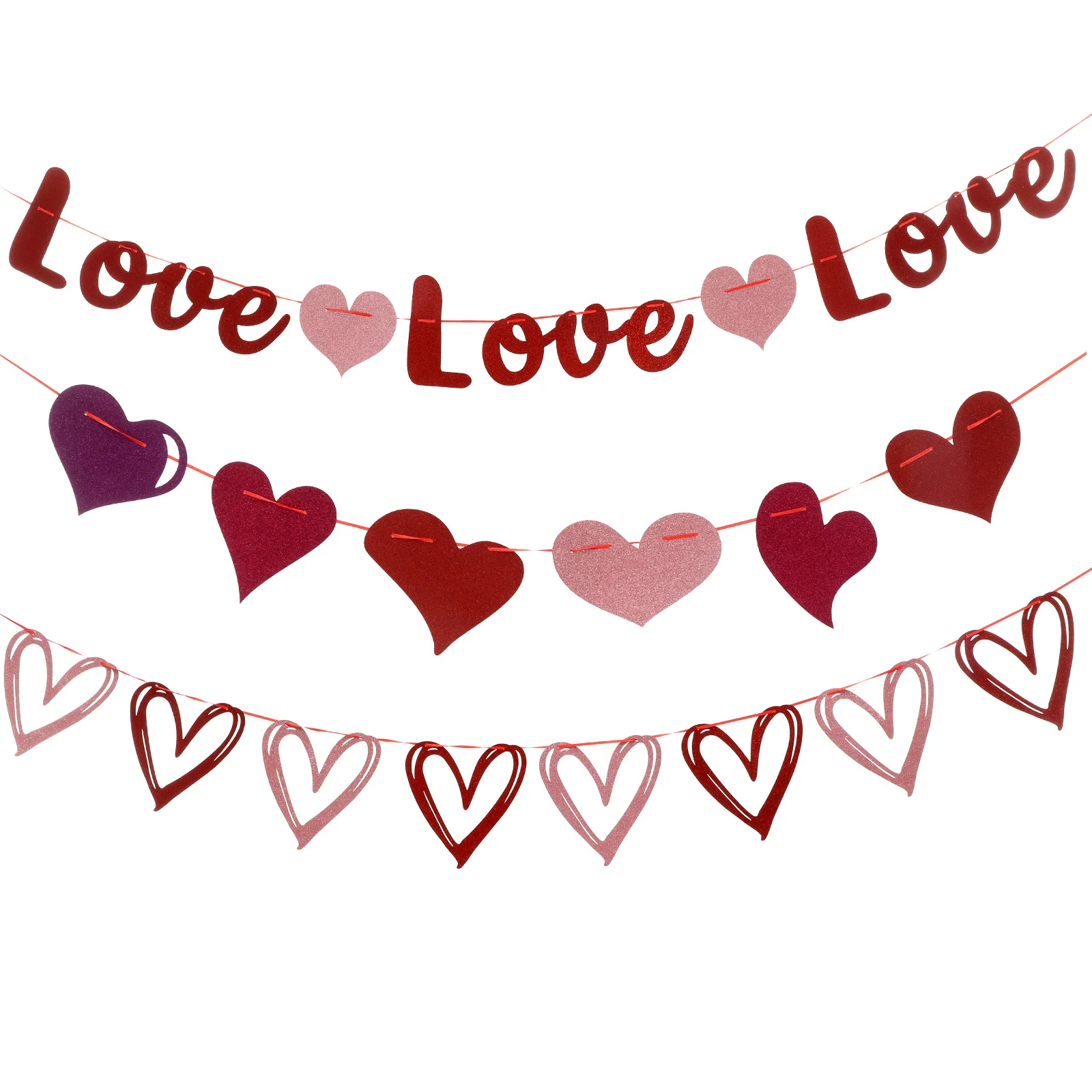 

3Pcs Valentine's Day String Flag Heart Bunting Hanging Banner Romantic Party Decoration Supplies for Lovers Photo Prop