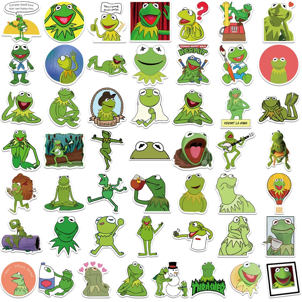 50Pcs  Frog Muppet Cartoon DIY Graffiti Stickers: Decorate ，Luggage, books，Waterproof for Multiple Occasions Stickers Gifts Toys