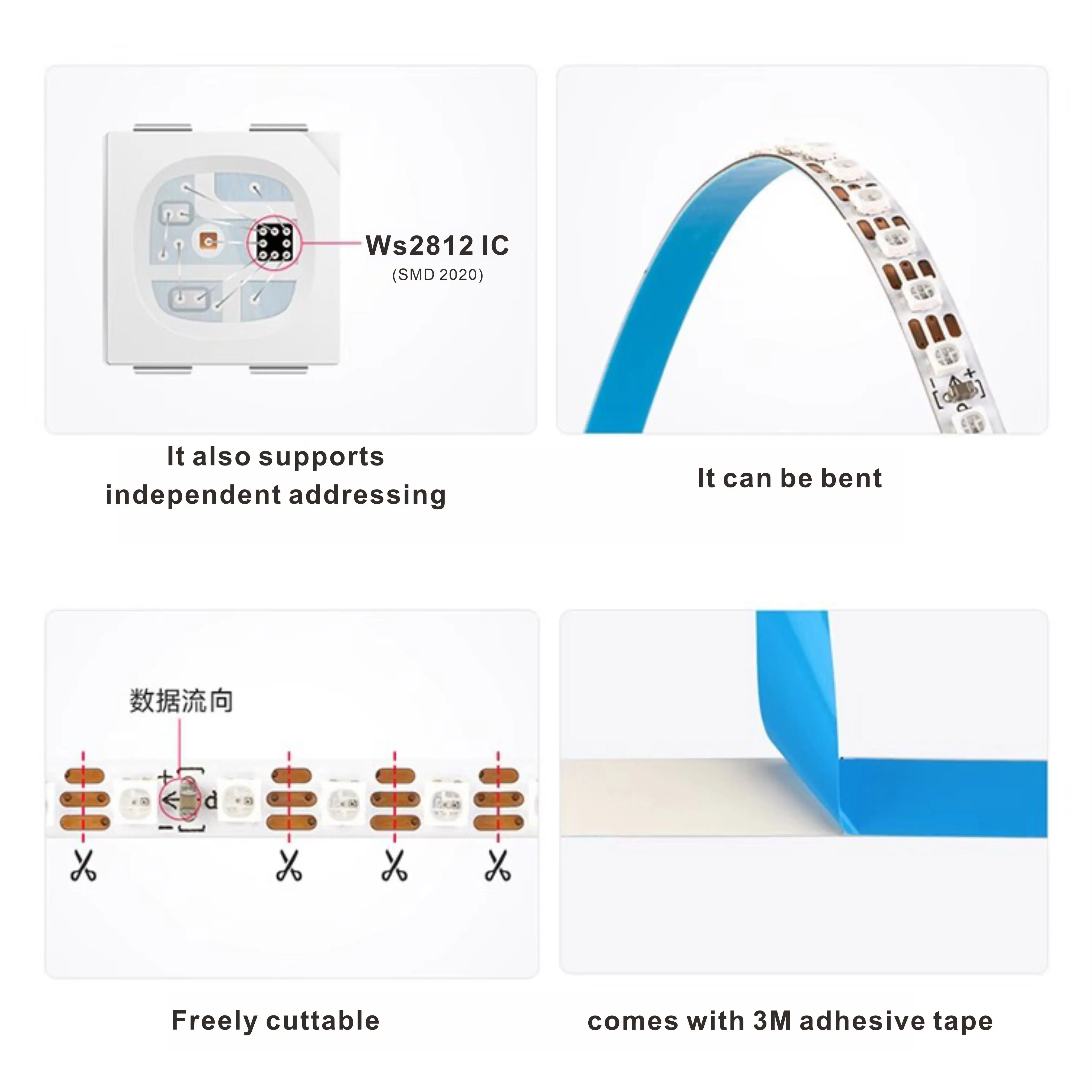 Narrow 3 - MM LED Color - Changing Strip Light, DC 5V, with 120 LEDs or 240 LEDs for Independent Addressing, an Ambient Light.