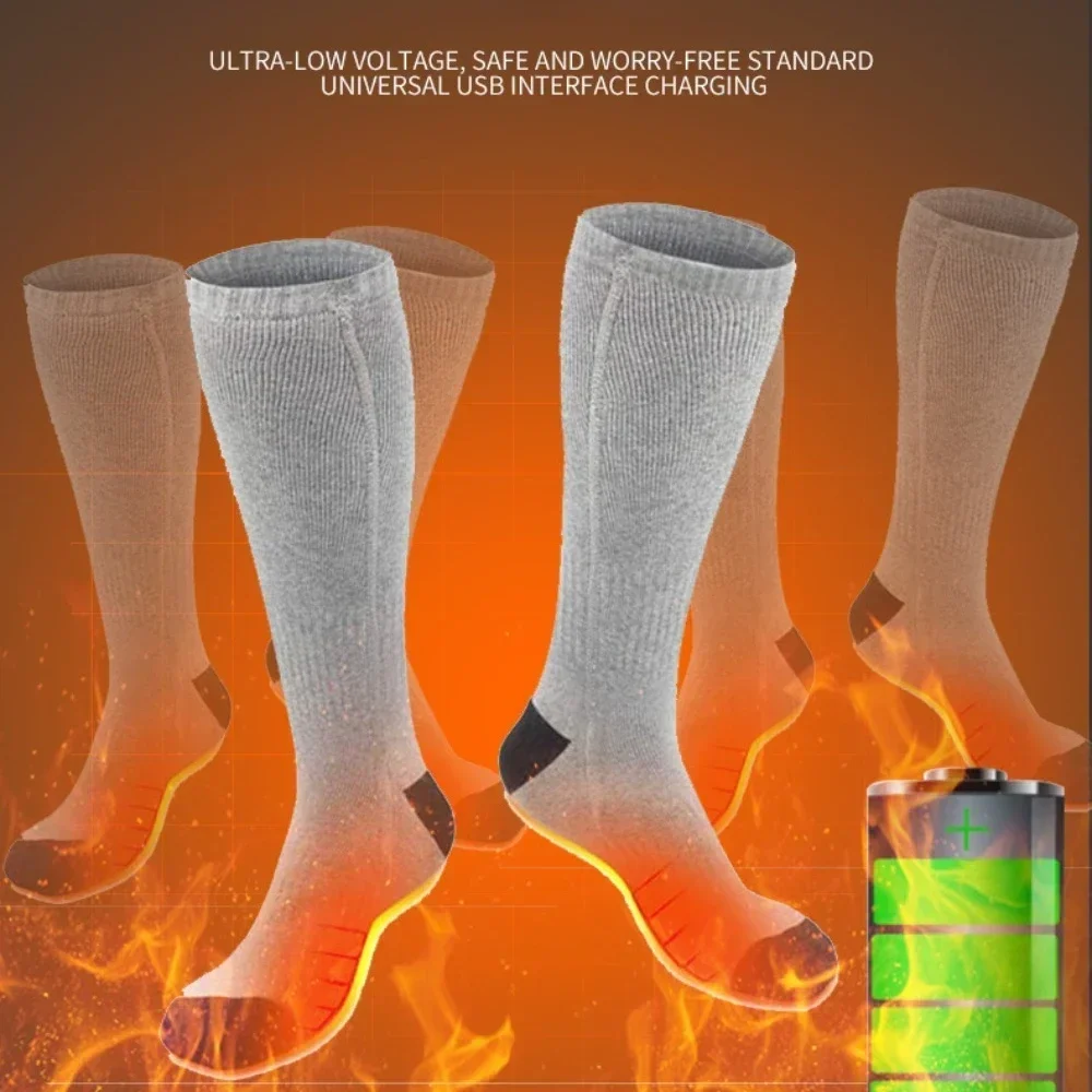 

Rechargeable Winter Heating Socks USB Heated Socks Warmth Outdoor Heated Boots Snowmobile Ski Foot Colds Resistant Cotton Socks