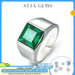 Emerald Sterling Silver Ring 925 Silver Jewelry 4.8 Carats in Square 10mm Created Emerald Green Color With Top Quality For Men