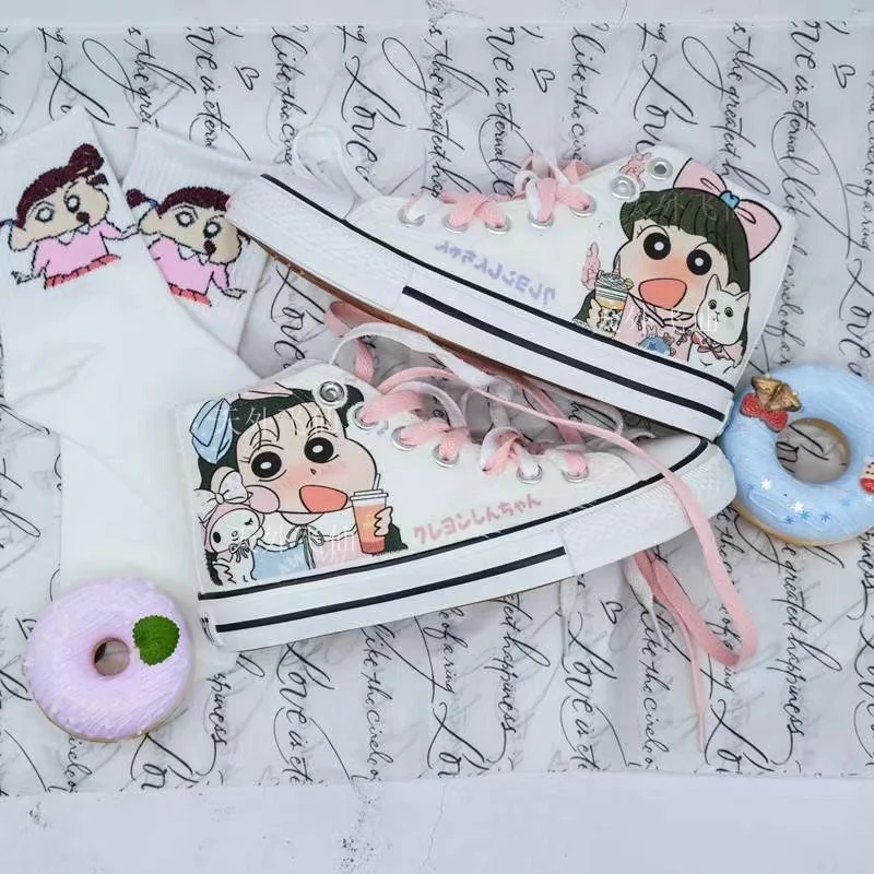 really pictures Crayon Shin-chan plus big size Melody Kuromi Design Casual Shoes autumn New women Canvas man board shoes