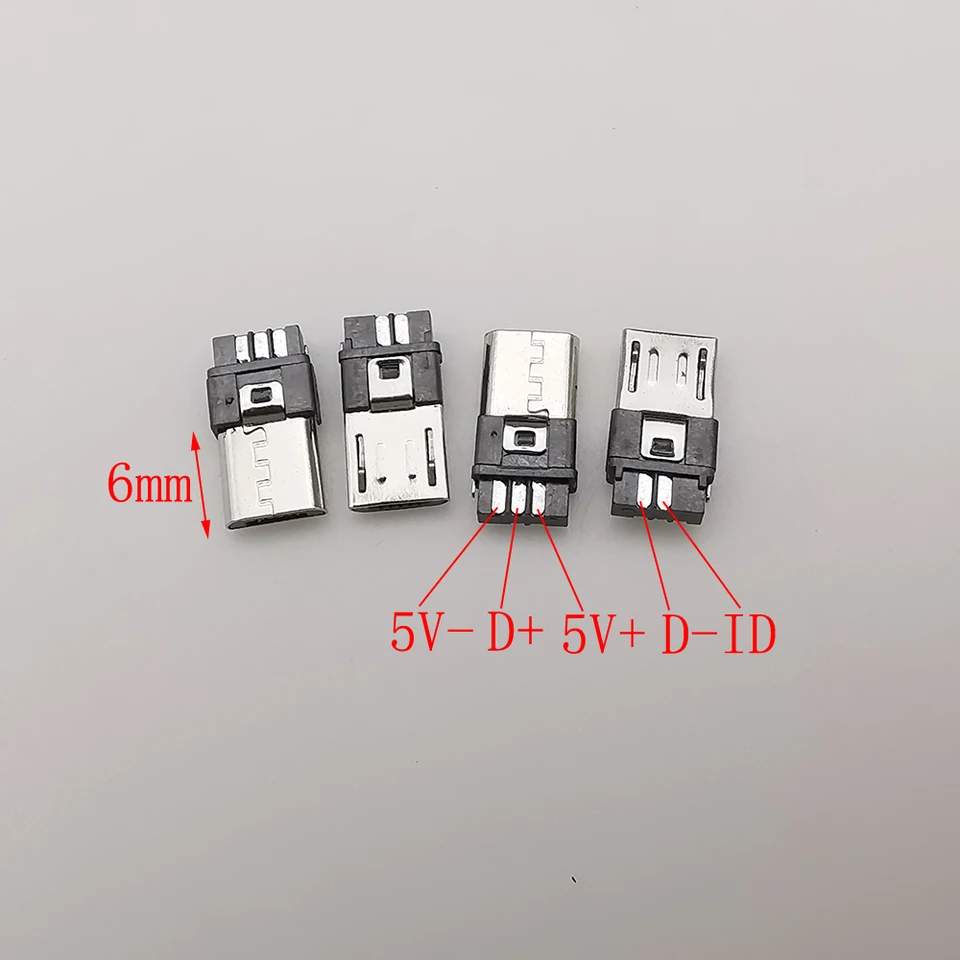 10 piezas de enchufe macho USB tipo C / Micro USB de 5 pines, conectores de ensamblaje para cable de carga y datos, reparación de bricolaje, adaptador de soldadura USB 3