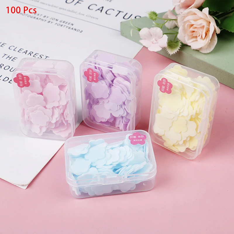 100Pcs Portable Hand Washing Paper Cleaning Soaps Bath Travel Scented Foaming