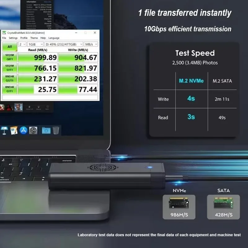 냉각 선풍기 내장 C타입 SSD 인클로저 NVME NGFF SSD 어댑터, M.2 NVME SATA SSD 케이스, 10Gbps, 지지대 M.2 2242 2260 2280