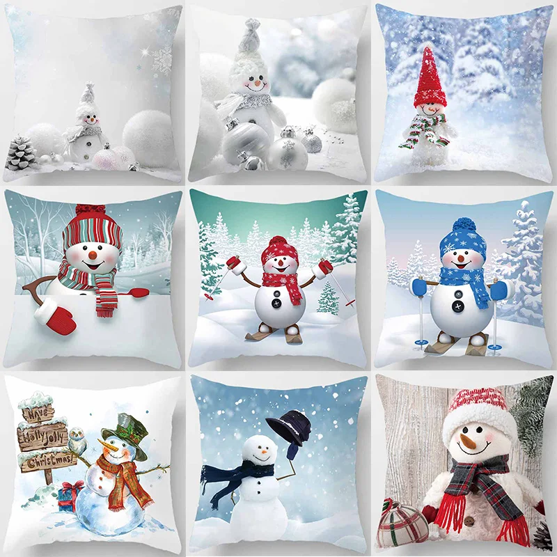 Christmas Snowman Pillow Covers Cute Snowmen Short Plush Velvet Thick Pillow Cases Home Decoration Sofa Cushions Cover