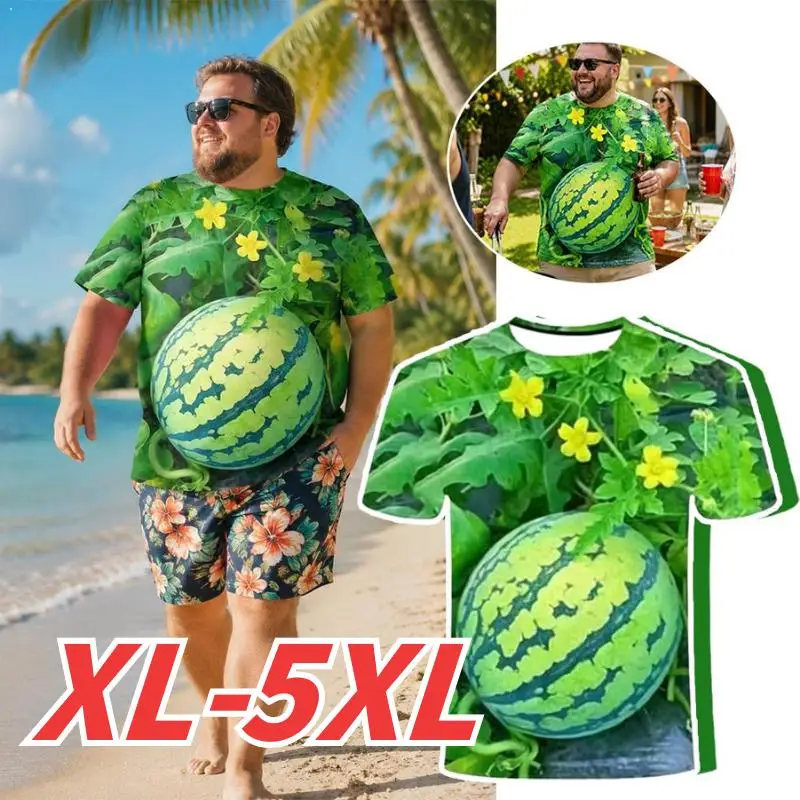 

Funny 3D Watermelon Plant Graphic T-Shirt Casual Summer Short Sleeve Top With Nature Print Realistic Watermelon Vine T-Shirt