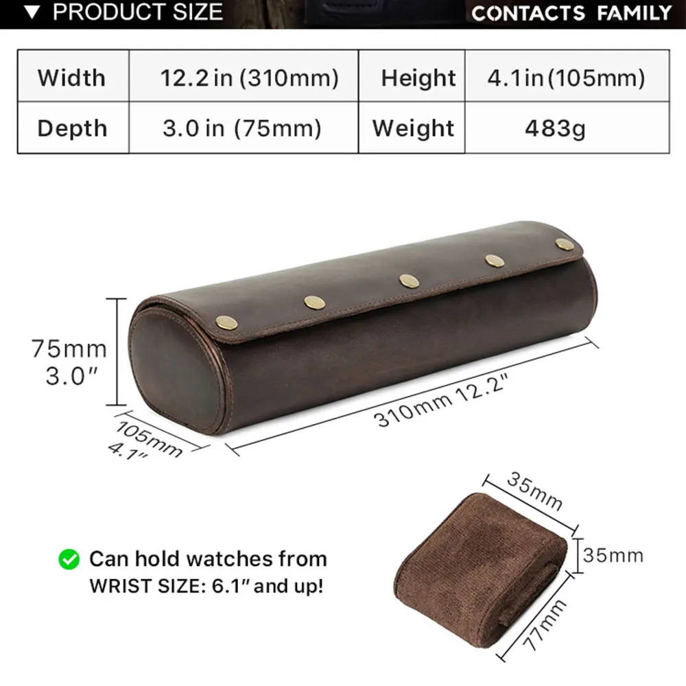 Vintage Genuine Leather 1/2/3/4 Slots Watch Roll Case Men Women Travel Portable Organizer Display Storage Box  Handmade Gifts