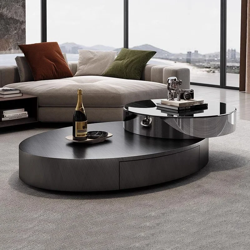 ForHome office creative design high-end stainless steel oval glass round coffee table