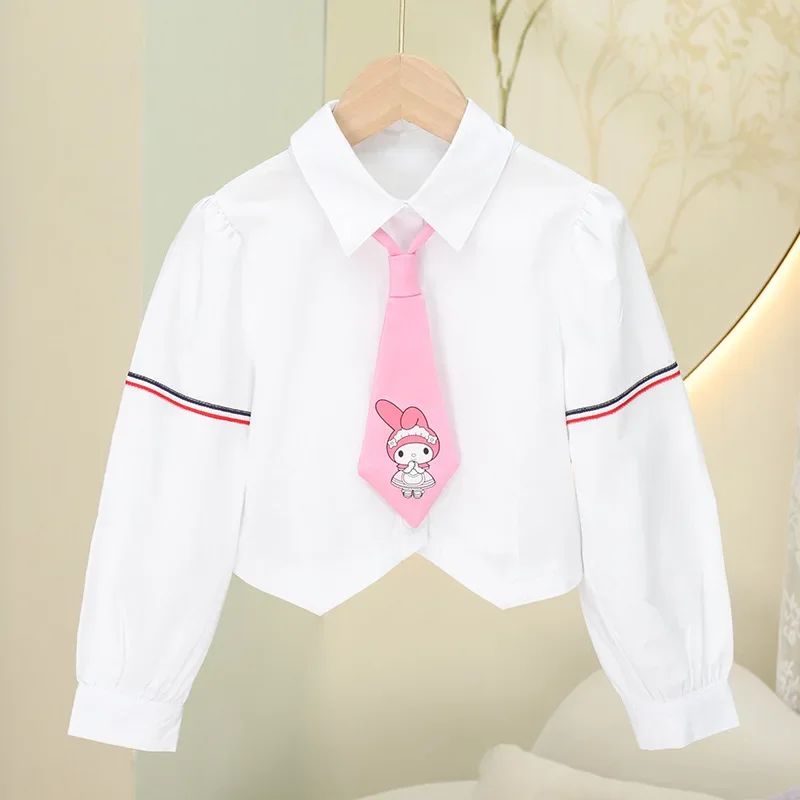 Sanrio My Melody saia plissada e conjunto de jaqueta para meninas, camisa, saia, doce, fofo, desenhos animados, anime, jk, roupas bonitas, presente para crianças, outono, 3 peças