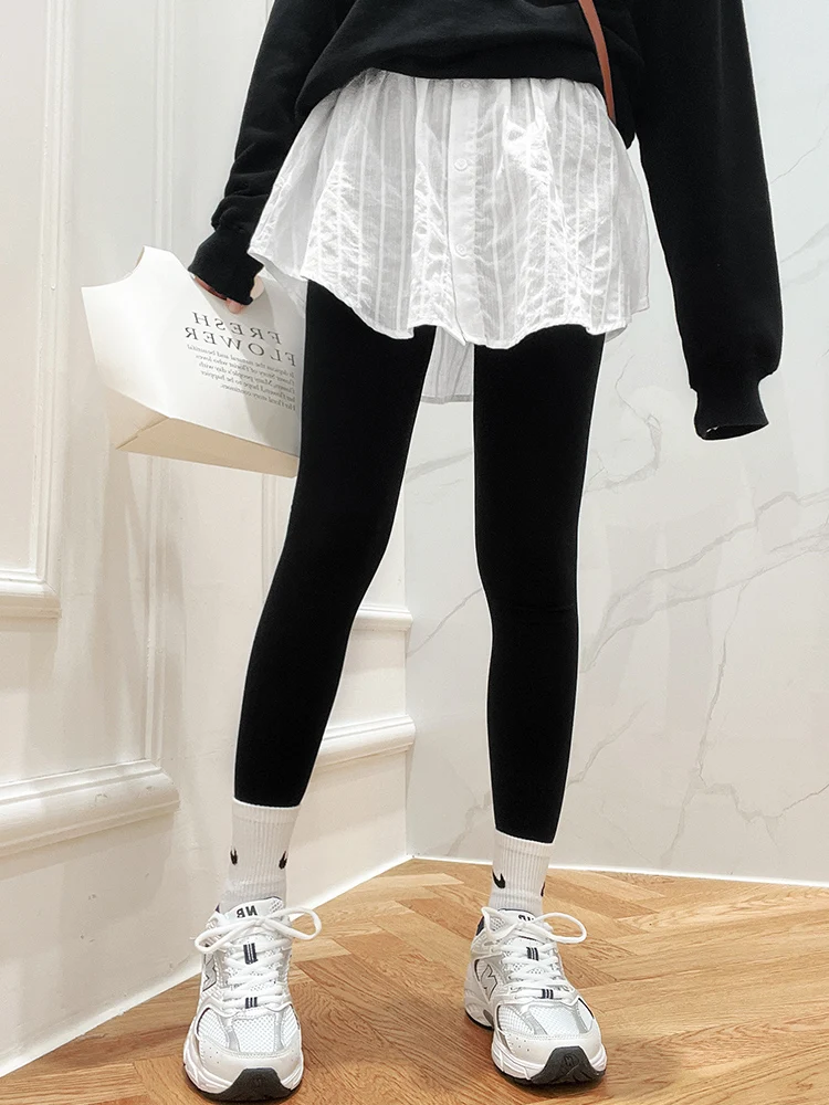 

Women's Base Layer Sweatirt Skirt Thin A-Line Skirt with Fake irt Hem Slit Design Cotton Blend ort Length