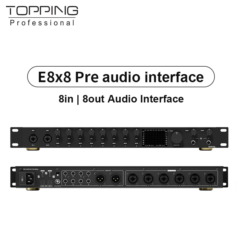 TOPPING E8x8 Pre Professional Audio Interface with 8 Ultra-Linear Mic Preamps, Dual Headphone Outputs & Zero-Latency Monitoring