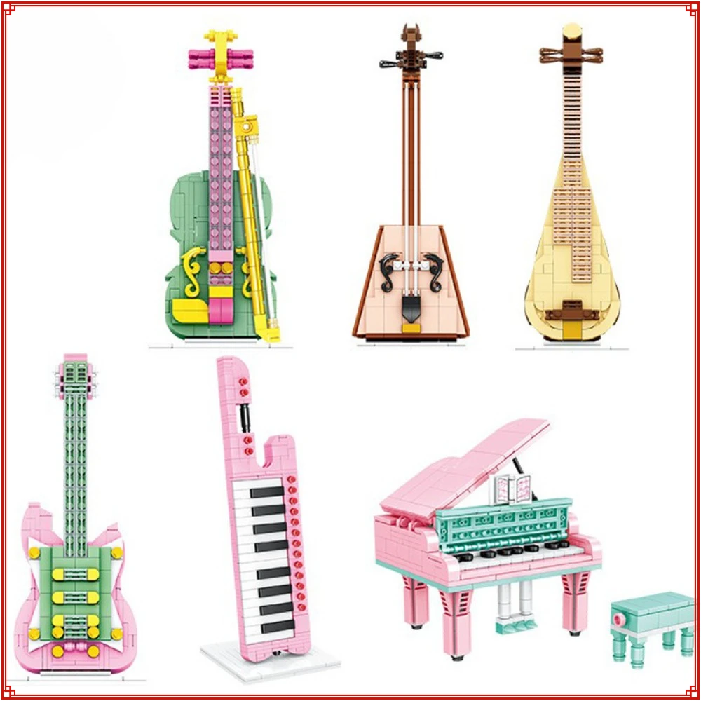 

Mini Musical Instrument Assemble Building Blocks Violin Keyboard Pipa Model Toys Home Decoration Ornaments Kids Hobbies Gifts