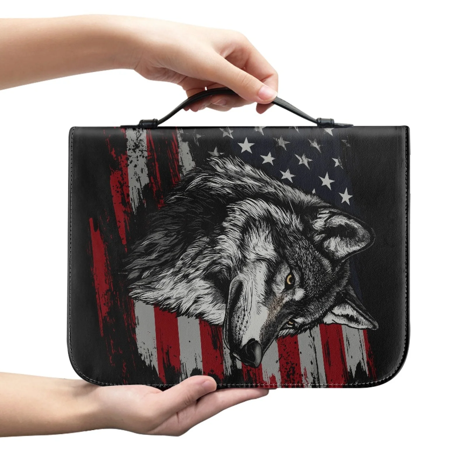 XIXIRIMIDO Patriotic Wolf Bible Carrying Case PU Leather Practical Church Bible Bag for Prayer 2026 Trending