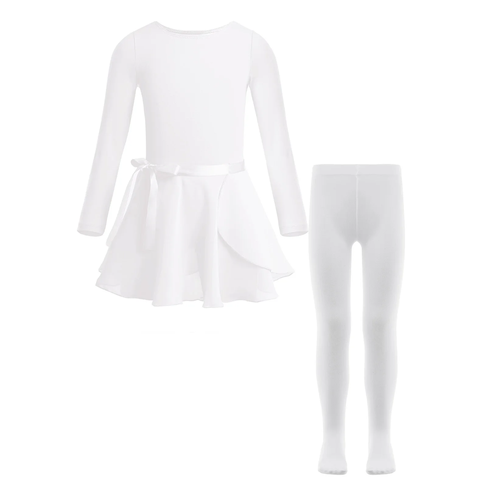 

Girls Graceful Ballet Leotard Set Long Sleeve Ballet Tutu Leotard with Flowy Chiffon Skirt And Pantyhose for Dance Competition