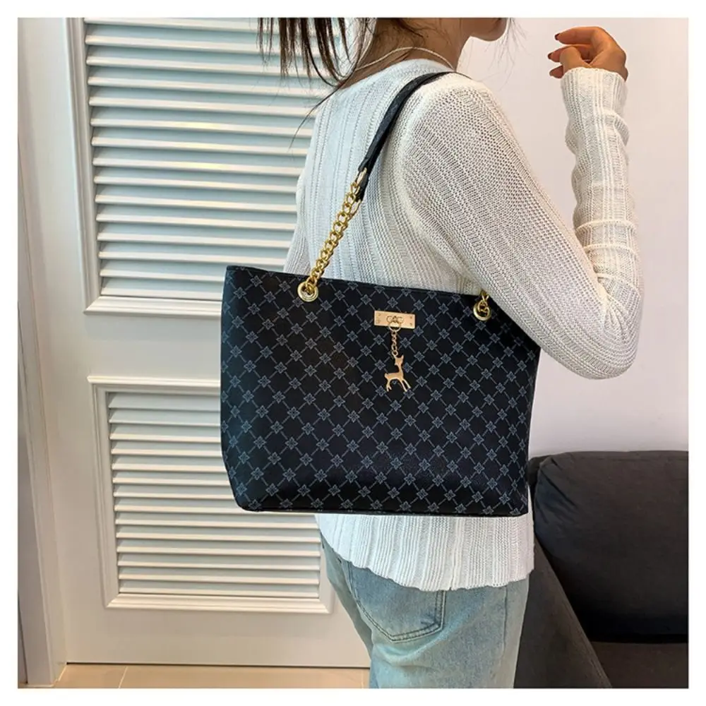 Durable PU Leather Shoulder Bags Large Capacity Printing Shopping Bag Handbags Women image 2