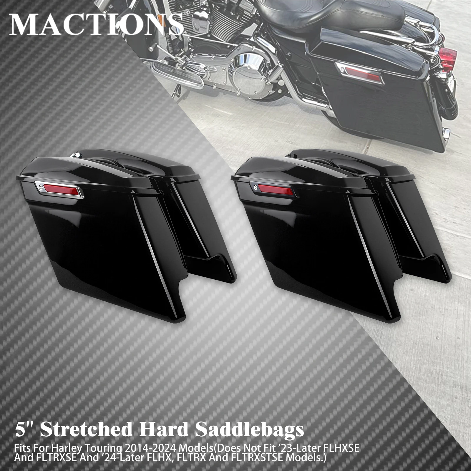 

Motorcycle 5" Stretched Extended Hard Saddlebag Trunk Luggage Bags For Harley Touring Road King FLHR Street Glide FLHX 2014-2024