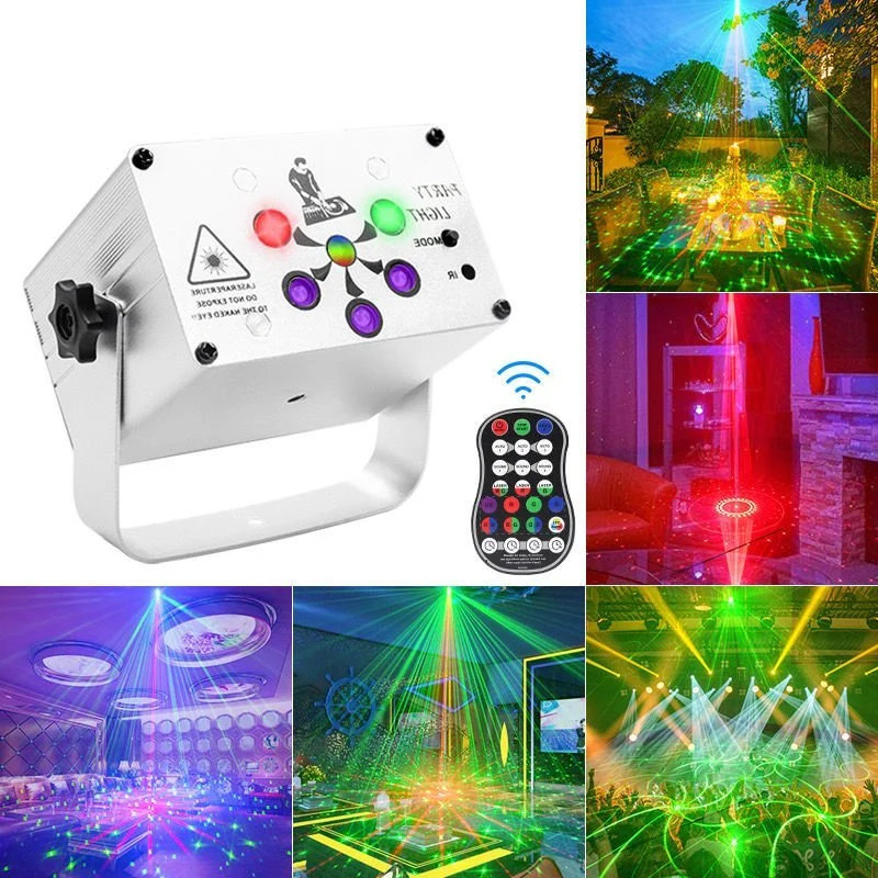 

Mini Laser Projector Home Party Lights Disco USB Plug Lazer Beam Gobo Aurora Effect DJ Strobe Stage Projection Remote Control