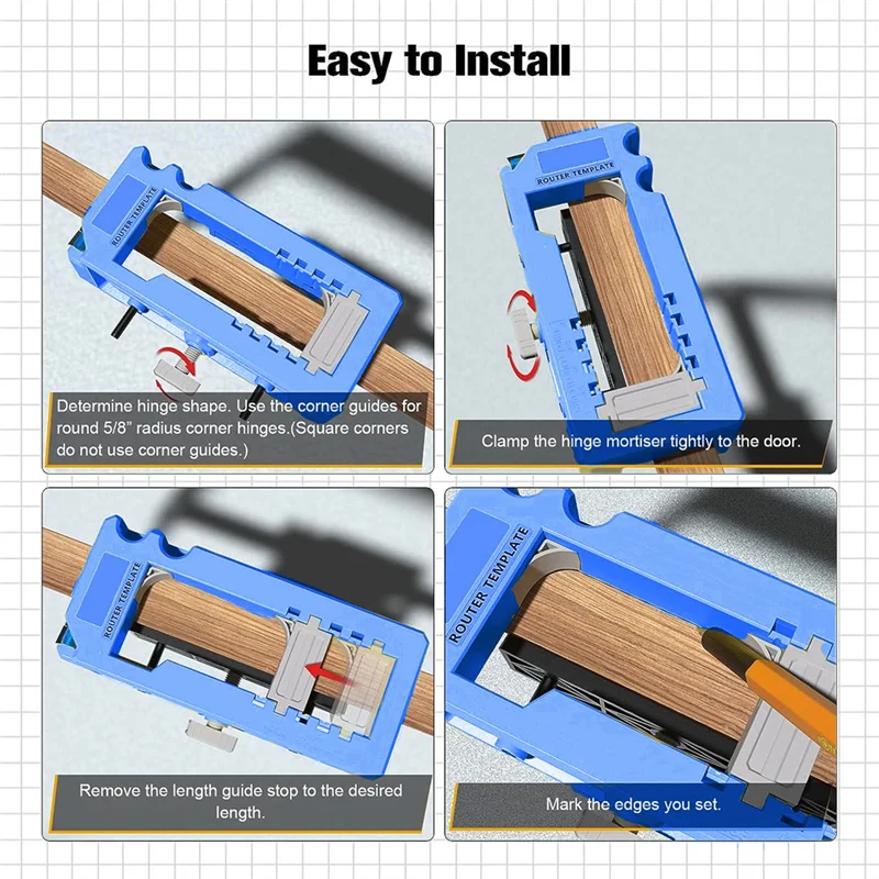 【Oferta relâmpago】Modelo de encaixe de dobradiça de porta ajustável, kit de gabarito de dobradiça de porta, cabe em ângulo de 90 graus e dobradiças de porta com tipo dobradiça quadrada