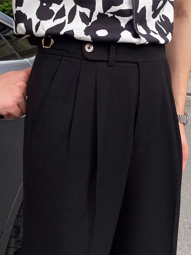 Classic Men's Solid Color High Waist Pants Spring Autumn Fashionable Pleated Slim Straight Trousers For Men Office Casual Pants