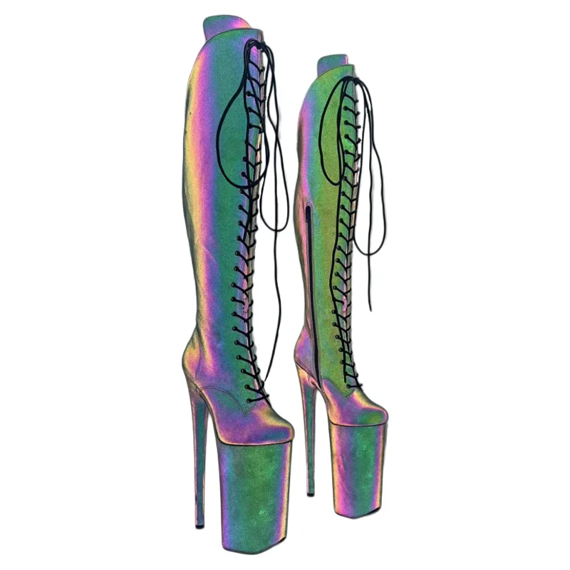 Leecabe 26CM/10inches Reflect Light Holographic PU Fashion Platform Stripper Heel High Heel Pole Dance Boots