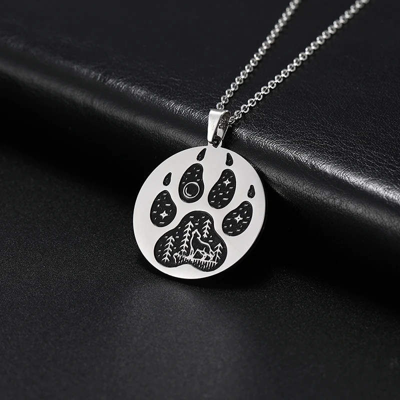 Kkjoy Stainless Steel Fashion Silver Color Cat Paw Print Pendant Necklace for Women Men Animal Jewelry Birthday Gifts New in