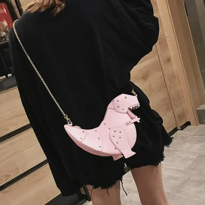 Trendmode 3d Dinosaurus Ontwerp Klinknagels Pu Leren Meisje Ketting Tas Schoudertas Tote Dames Crossbody Mini Messenger Tas Flap