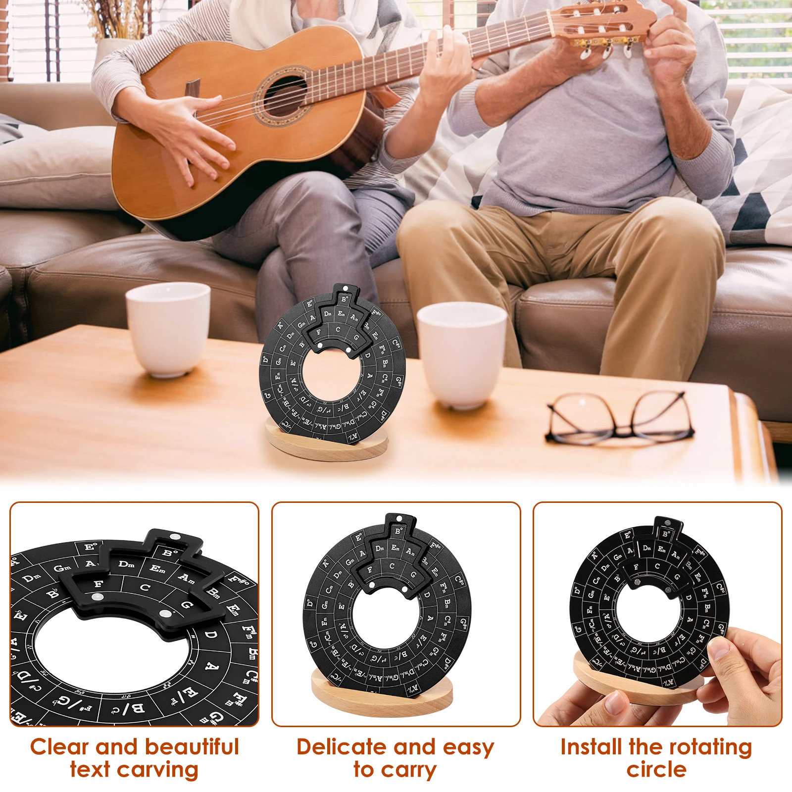Metal Melody Tool Round Circle of Fifths Wheel Melody Chord Tool Music Theory Disc with Stand Transpose Accessories For Musician - view 4
