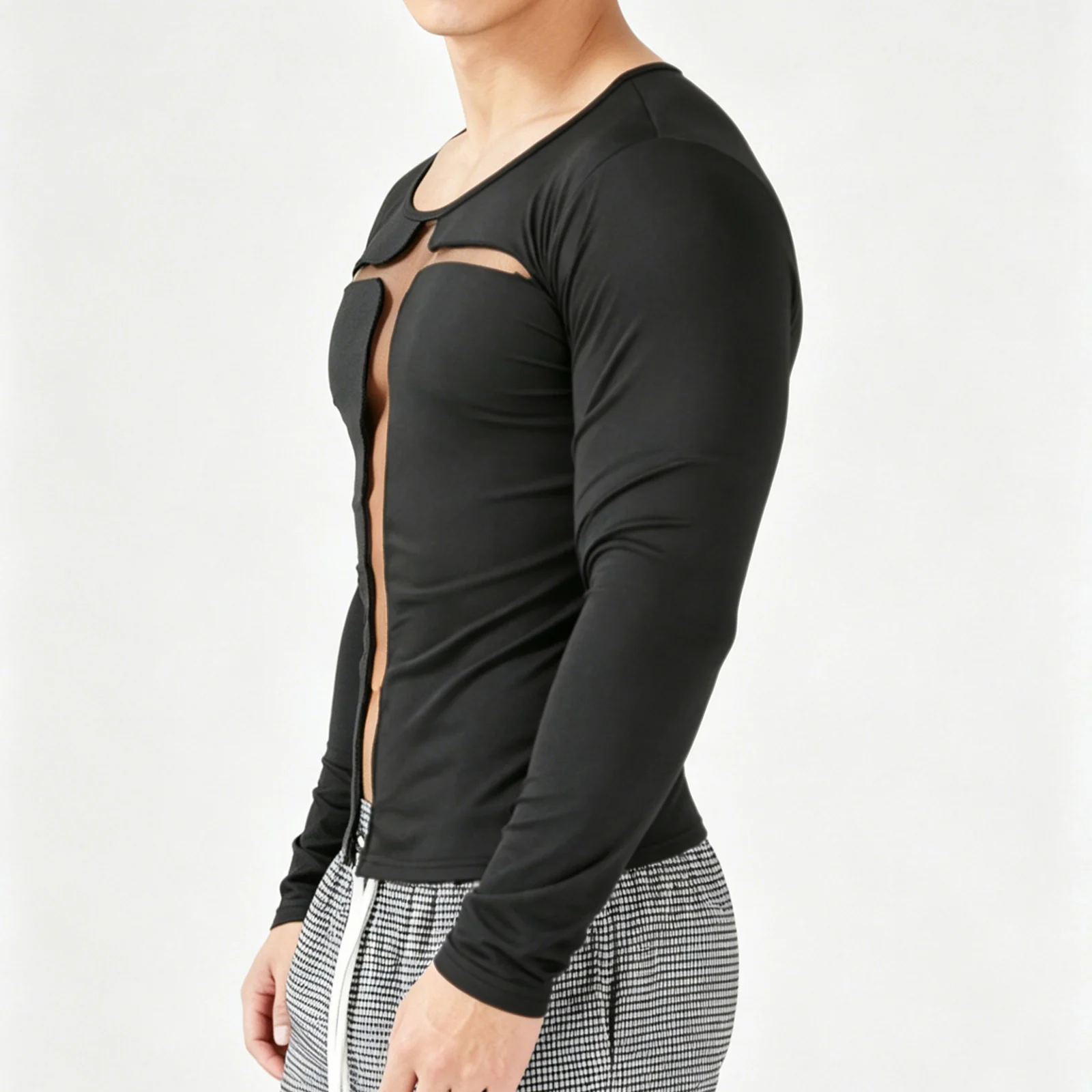 Herren Mode T-Shirt Frühling Streetwear Mesh Cross Gothic Tees Tops Lässig Y2K Herbst Langarm Hochwertig Party T-Shirt – Detail 5