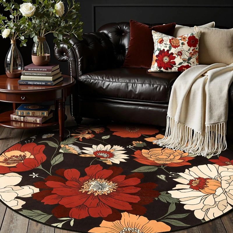 

Коврики во французском стиле для спальни с цветочным узором, украшение для гостиной, круглый ковер, пушистый мягкий прикроватный напольный коврик, утолщенный плюшевый ковер