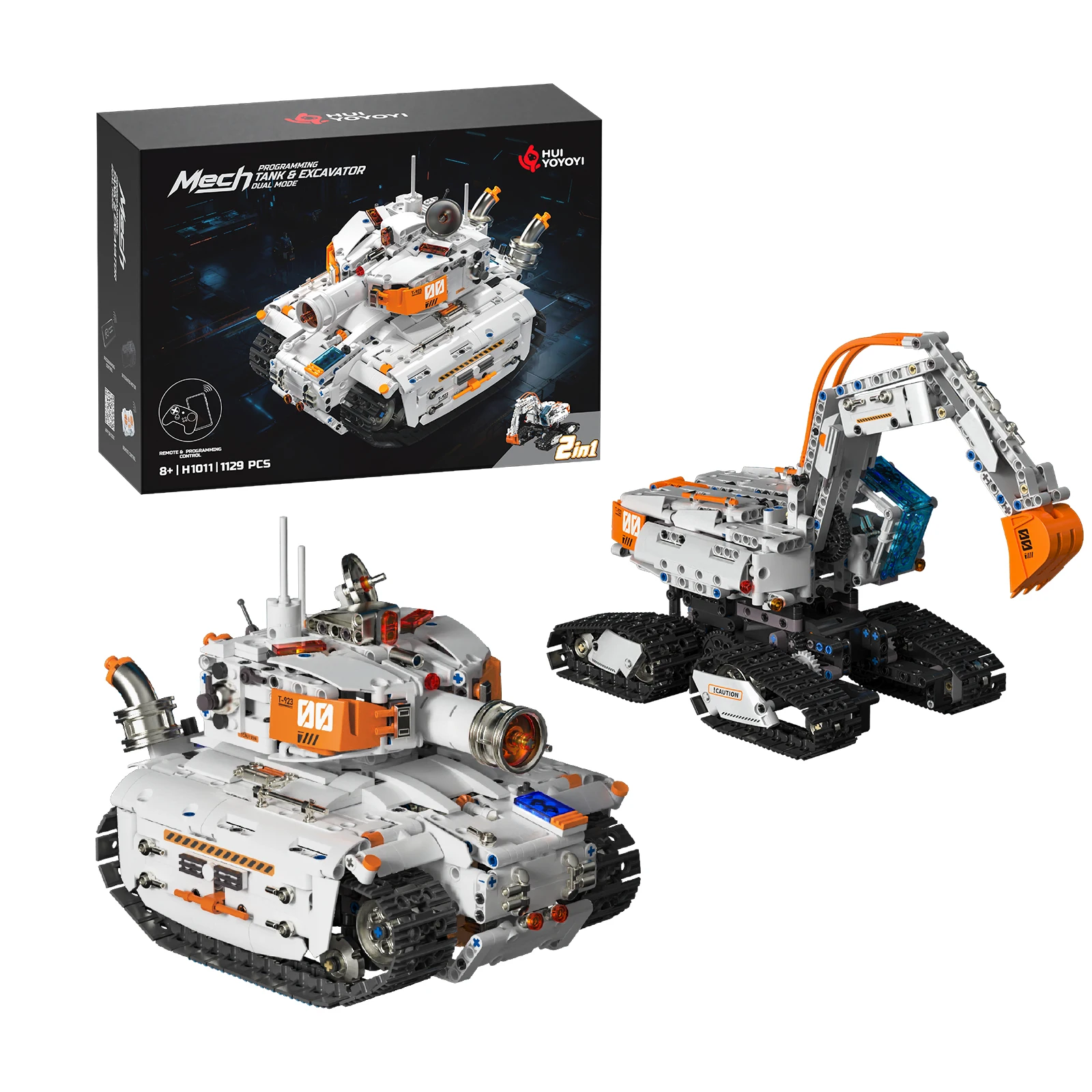 H1011 RC modelo de carro tanque escavadeira de engenharia de transformação de forma dupla - menino e menina blocos de construção brinquedo presente