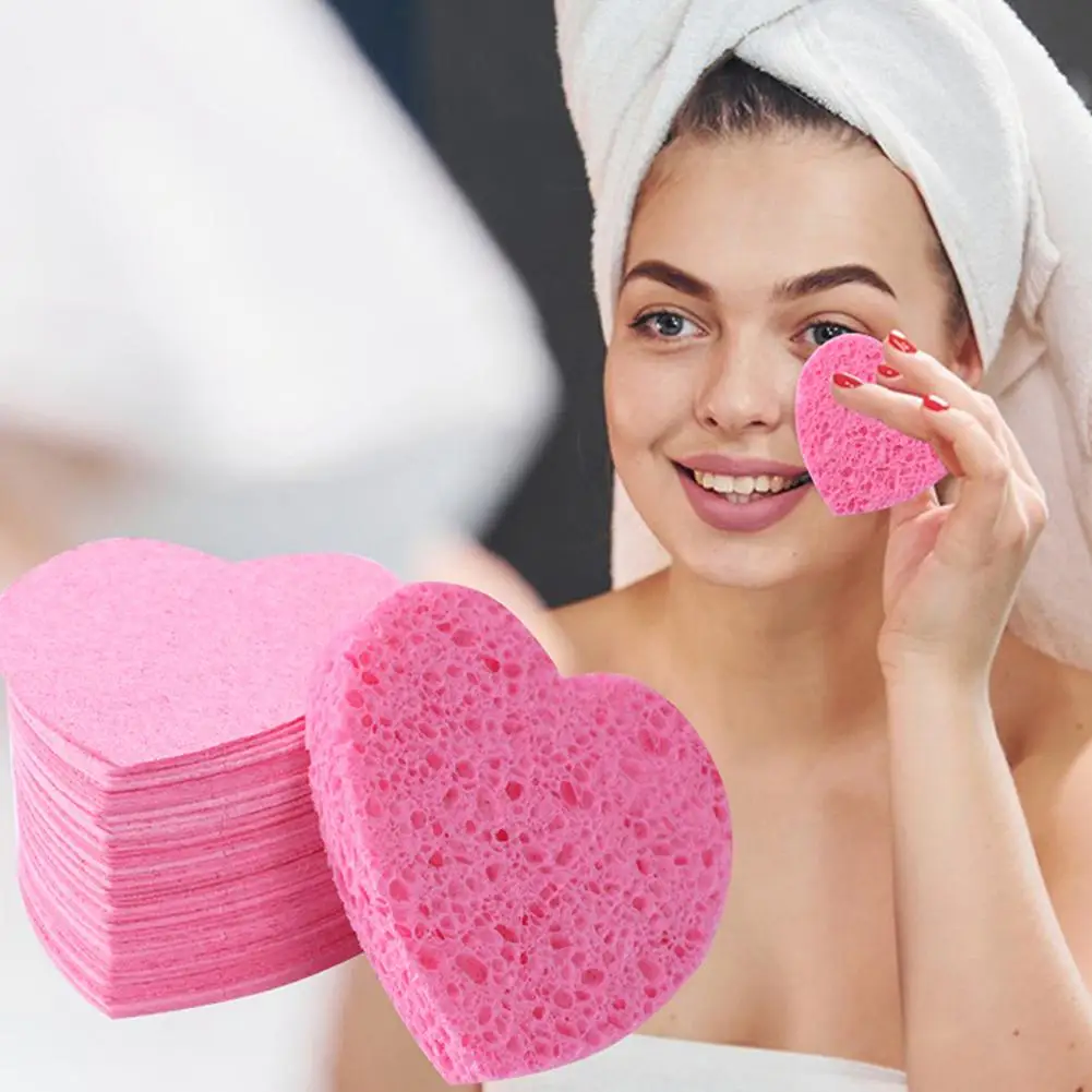 Facial Sponges Heart Shape Compressed Facial Sponges Cleansing Facial Sponges Natural Pads Exfoliating Sponges T0Z6
