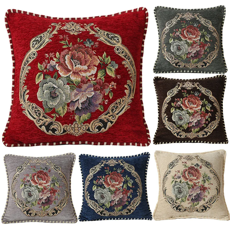 European Style Minimalist Chenille Floral Pillow Cover Home Sofa Headboard Soft Bag Decoration Car Pillow Cover
