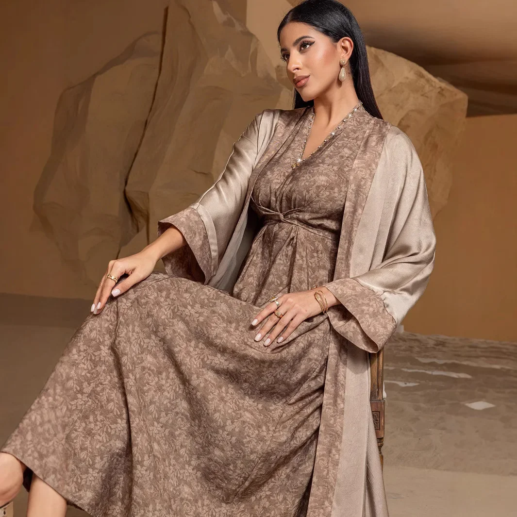 Mode femmes musulmanes Kimono Cardigan + robe ensembles dubaï Abaya turquie caftan Eid Ramadan Islam vêtements maroc tenues Caftan