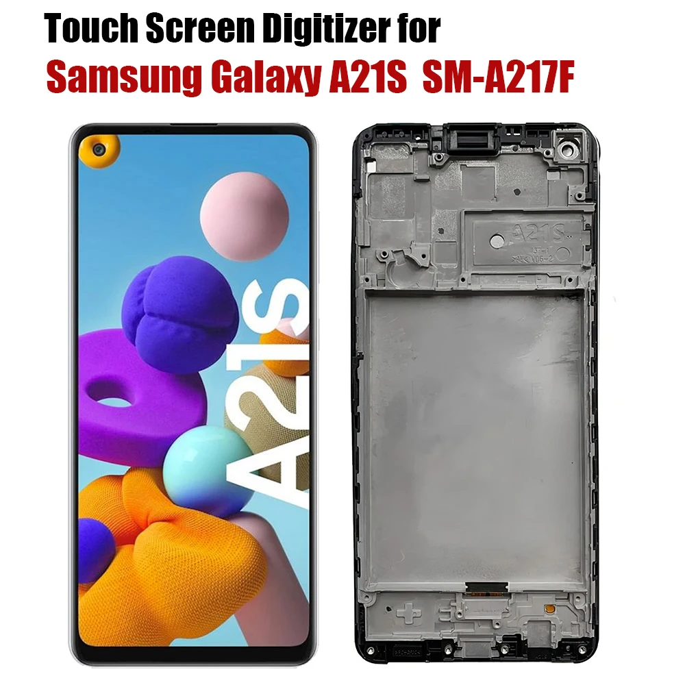 AMOLED for Samsung Galaxy A21S SM-A217F LCD Display Full Touch Screen Digitizer Assembly Parts Replacement with Frame