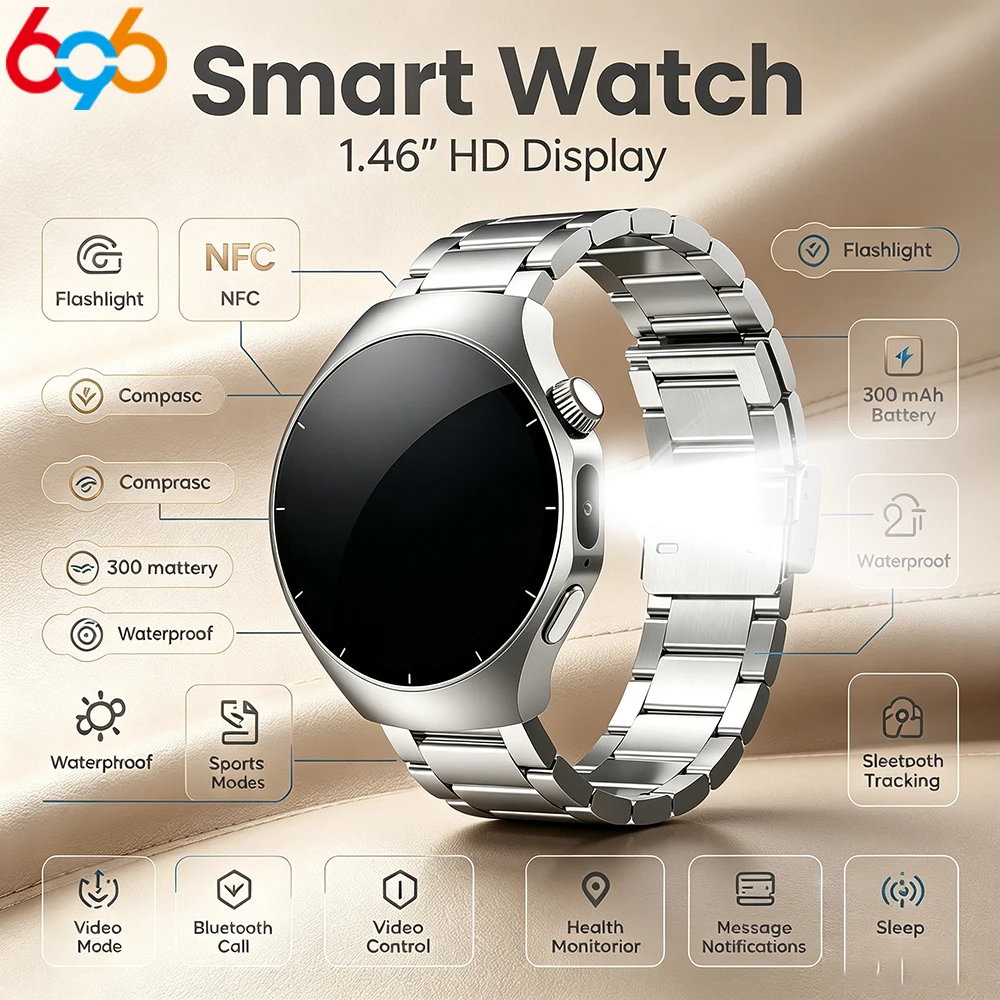 NFC BT Call Smartwatch Men Women Flashlight Smart Watches For Sport Outdoors Short Video Control Health Trackr Sleep Monitoring