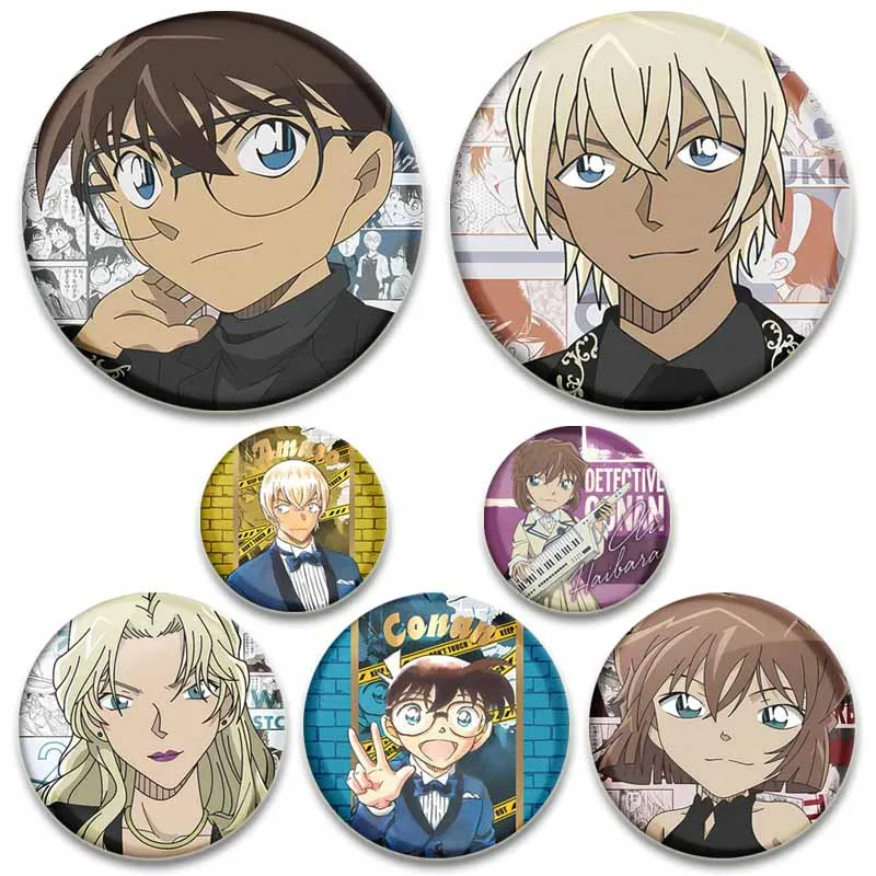 

32/58mm Detective Conan Anime Badge Cartoon Role Kaito Shiho Brooches Backpack Hat Bag Decoration Pins Jewelry Accessories Gifts