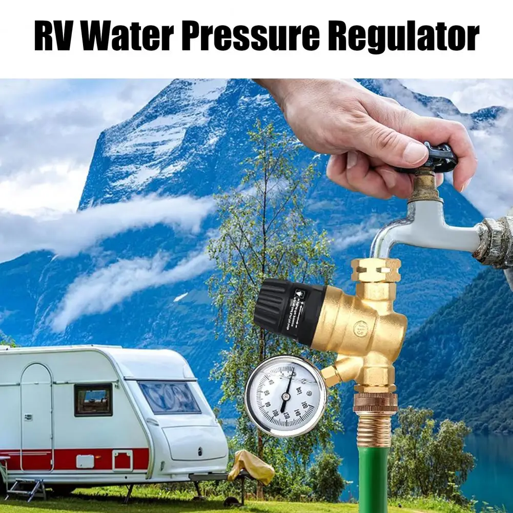 Adjustable Water Pressure Regulator Lead-free Brass Rv Water Pressure Regulator Kit with Adjustable Gauge for Simple