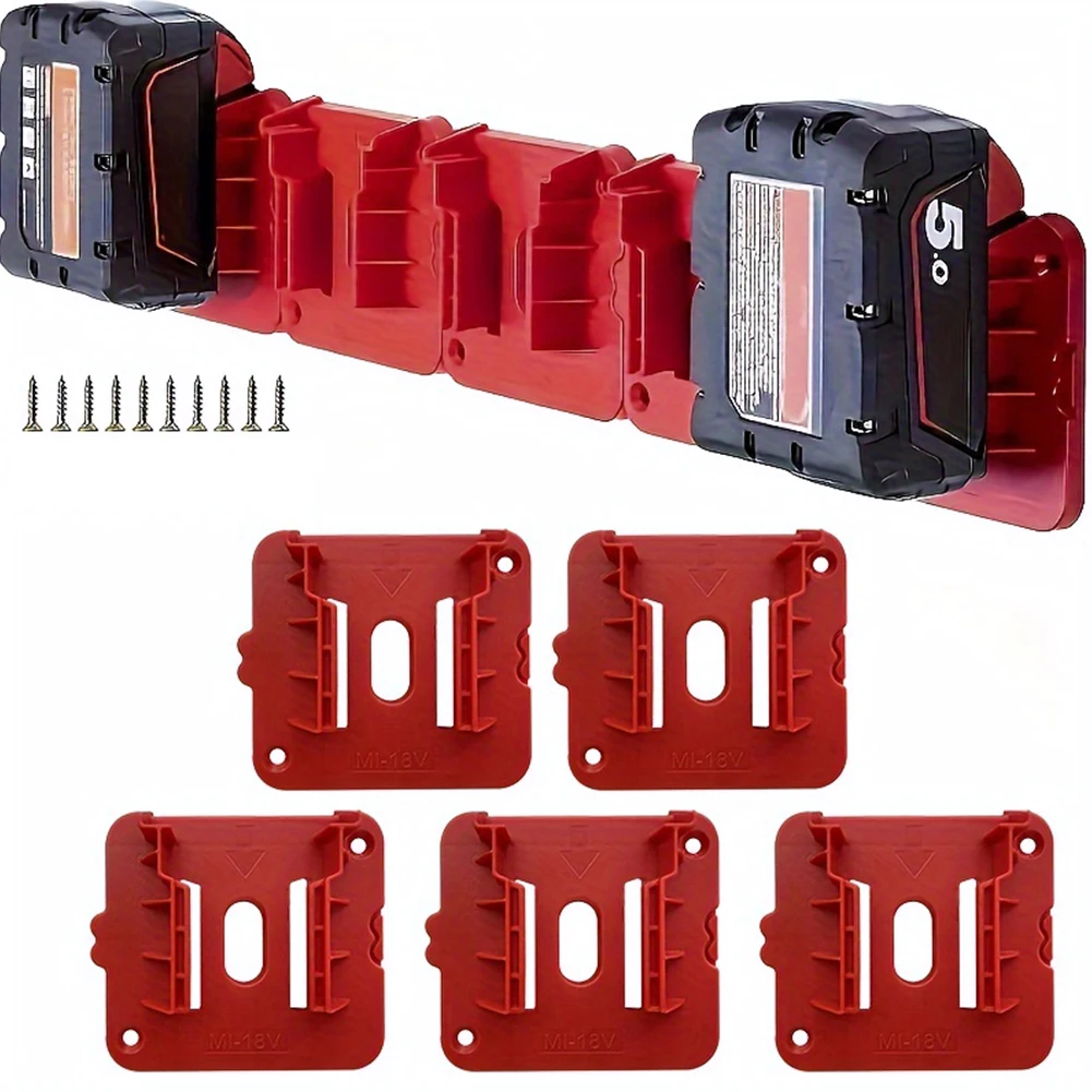 5pcs Battery Holder Wall Mount Holders for Milwaukee M18 18V Battery Storage Wall Mount Battery Base for Work Van Shelf Toolbox