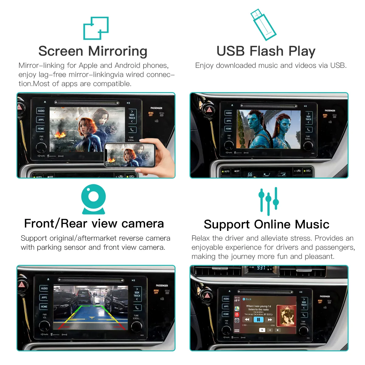 Autoabc sem fio carplay android auto para toyota rav4 corolla tacoma camry chr tundra highlander 4runner multimedi decodificação