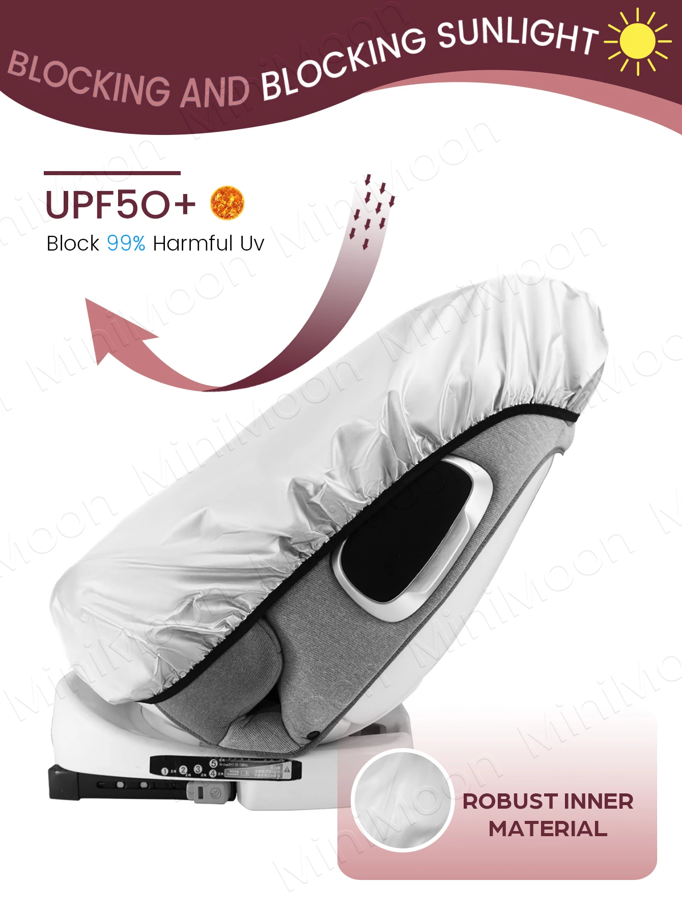 Universal Baby Car Seat Sun Shade Cover, Blocks UV Rays & Reduces Heat for Sun Protection