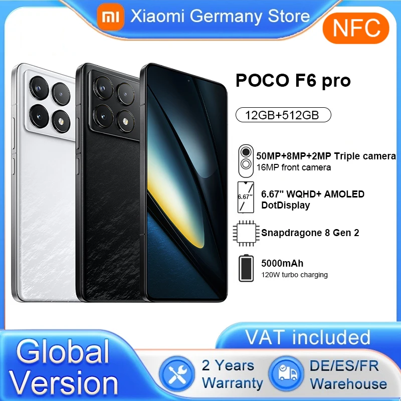 POCO F6 Pro 5G Global Version Smartphone Snapdragon 8 Gen 2 NFC 120W Hyper Charge 50MPcamera 6.67‘’ WQHD+ 120Hz AMOLED Display