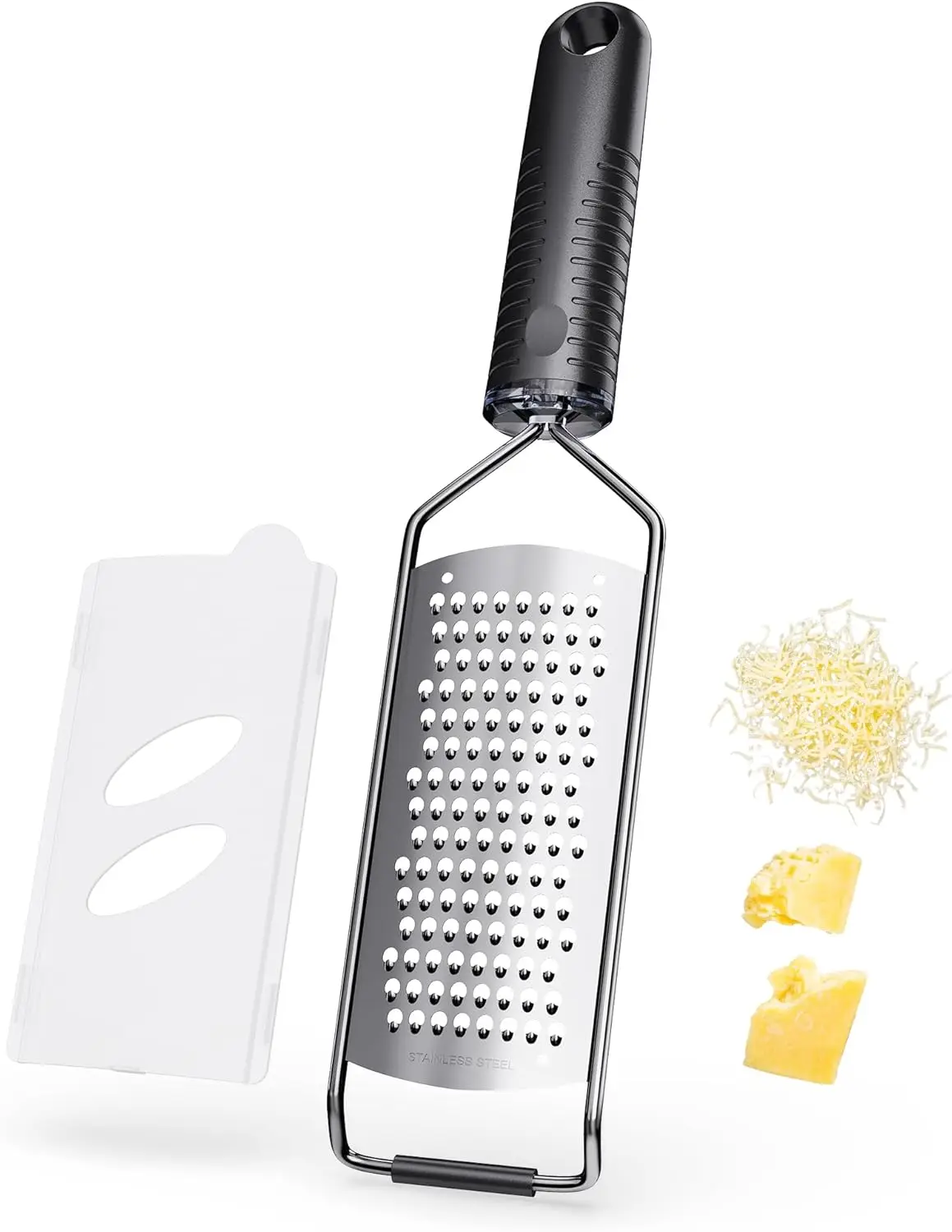 Multi-Purpose Hand Grater, Stainless Steel with Soft Rubber Handle, Produces Medium Fine Shreds, Easy to Clean & Store
