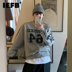 IEFB Korean Style Men's Sweatshirts Letter Printing Embroidery Worn-out Raw Edge Pullover Male Contrast Color Tops Chic 9C7615