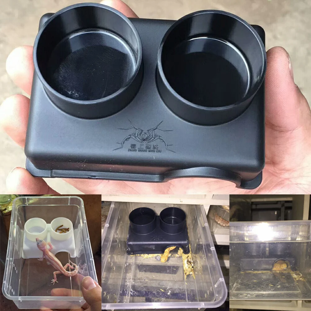صندوق تغذية الزواحف وعاء طعام الماء مع كوب شفط لثعبان السحلية العنكبوت العقرب مراقبة الحشرات الموئل المغذية
