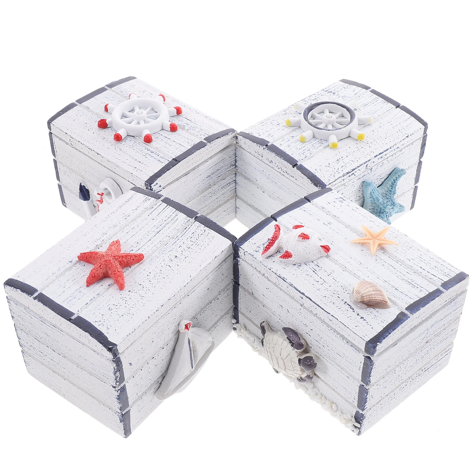 

4Pcs Ocean Decor Jewelry Case Small Wooden Trinket Storage Box Lightweight Compact Jewelry Organizer Decorative Storage