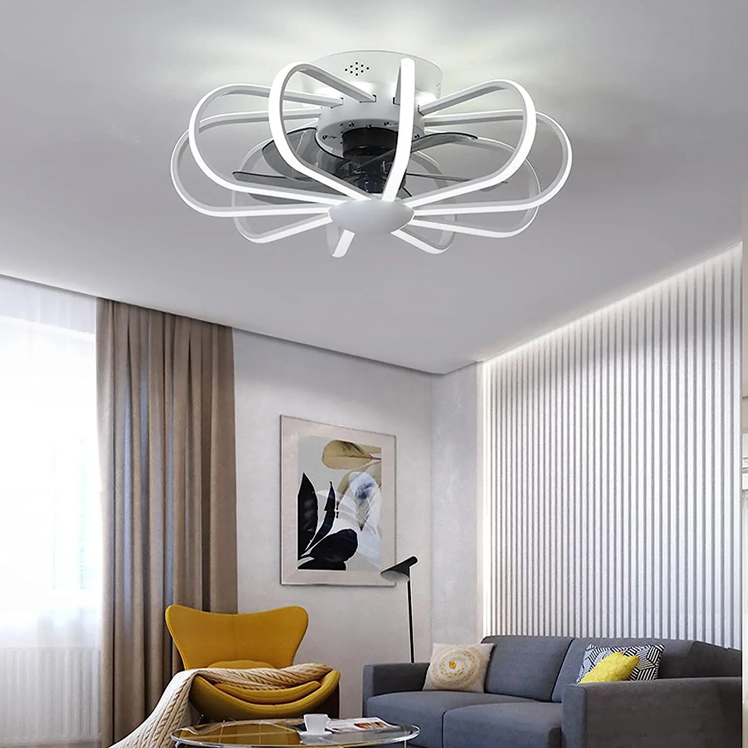 Ceiling Fans with Lamps,Dimmable Fan Lights, Modern Simple Invisible Ventilator Chandelier Nordic Mute Led Luminaire with Remote