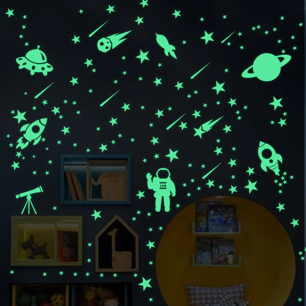 Luminous  unicorn astronaut Butterfly Moon Stars Wall stickers for kids Room Bedroom decor Earth wall decals room
